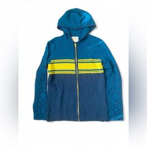 Title Nine Blue Yellow Navy Wool Blend Full Zip Hoodie Jacket Large EUC